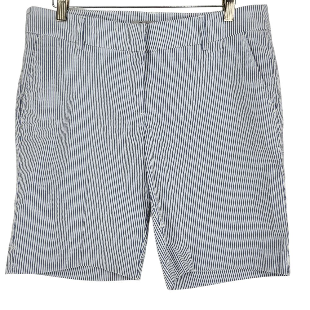 SALE Dalia Seersucker Cotton Blend Striped Bermuda Shorts Side Pockets Size 12